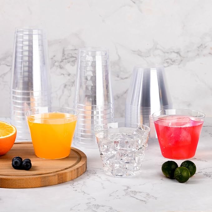 Goodluck 100PCS 10oz Clear Plastic Cups for Party, Disposable Clear Plastic Cups, Cocktail Glasses for Wedding Thanksgiving, Christmas, and Parties