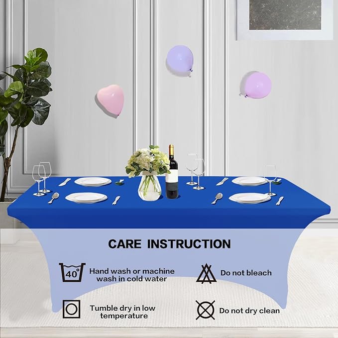 IVAPUPU 2 Pack 8FT Table Cloth for Rectangular Fitted Events Stretch Royal Blue Table Covers Washable Cover Spandex Tablecloth Protector for Party, Wedding, Cocktail, Banquet, Festival