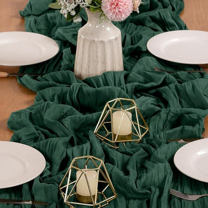 MLMW 4 Pack Christmas Table Runner Cheesecloth Emerald Green Table Runner Boho Cheese Cloth Gauze 160 inch Rustic Table Runner 13.3ft for Party Wedding Baby Bridal Shower Birthday