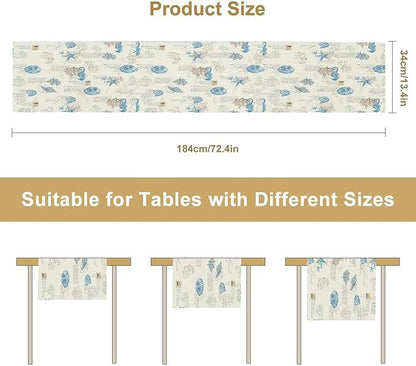 Starfish Table Runner,Vintage Nautical Seashell Tropical Beach Theme Coastal Ocean Sea Burlap for Hotel Indoors Outdoor Dining Room Kitchen Tablecloth, 13x70in