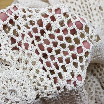 KEPSWET Cotton Handmade Crochet Lace Table Runner Beige Rectangle Coffee Table Dresser Decor (14x48 inch)
