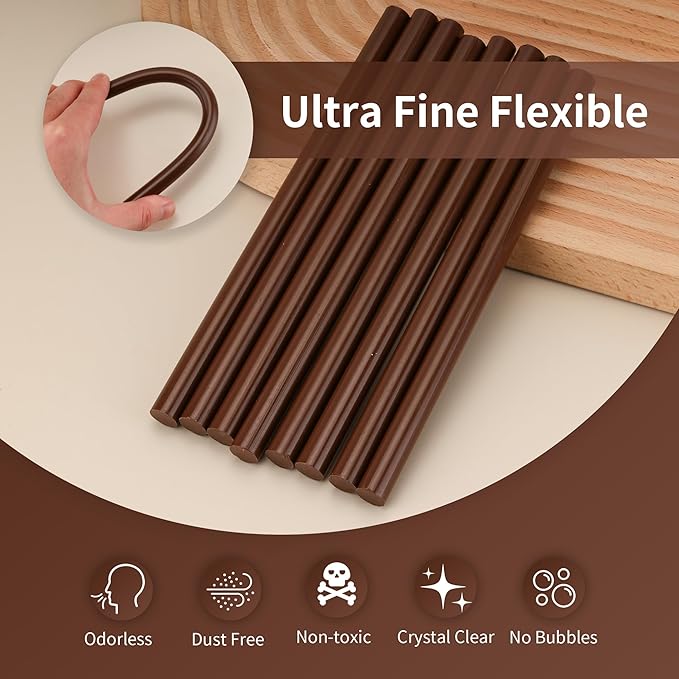 MATUFF Brown hot Glue Sticks Full Size 0.43” Dia x 8” Long, 20 pcs Hot melt Adhesive Glue Sticks, All-Purpose Colored Glue Gun Sticks for DIY Brown Crafting Arts and Home Decoration Repair Bonding