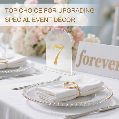 Wedding Table Numbers 1-20 Clear Acrylic Seating Number Signs for Weddings Reception Anniversary Party Decor Seat Number for Tables with Elegant Gold Lettering