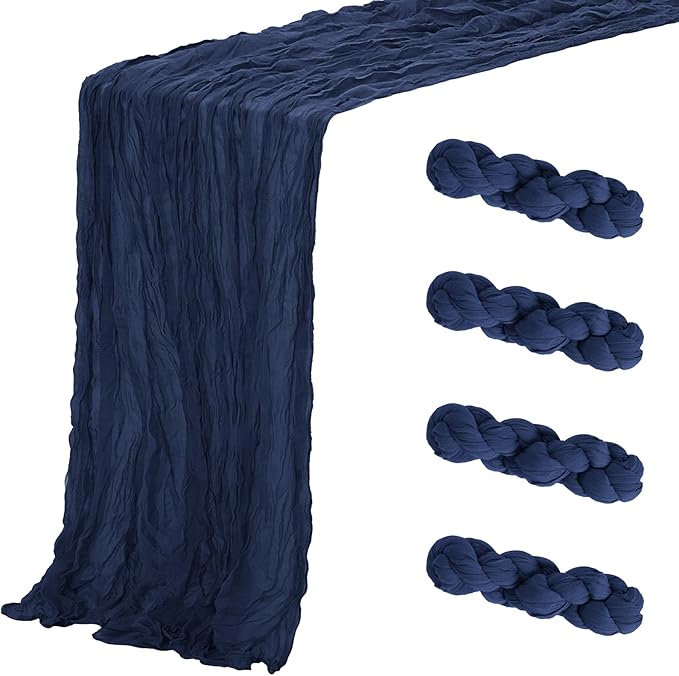 Aktor 4 Pack Navy Blue Table Runner Boho Cheesecloth Table Runner Semi Sheer Gauze Fabric Runners for Wedding Birthday Baby Shower Party Boho Table Decoration（Navy Blue）