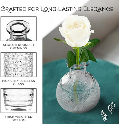 Gather & Bloom Creations Glass Bud Vases in Bulk – Set of 10 Mini Wedding Centerpiece Vases – Durable, Vintage-Inspired Clear Glass Vases for Flowers and Table Decor