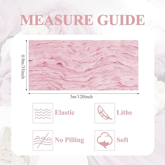 Asee'm 4pcs Cheesecloth Table Runner 120 Inches Blushing Pink Boho Gauze Cheese Cloth Runner 10FT Rustic Sheer Table Runners for Summer Wedding Baby Shower Holiday Party Decoration