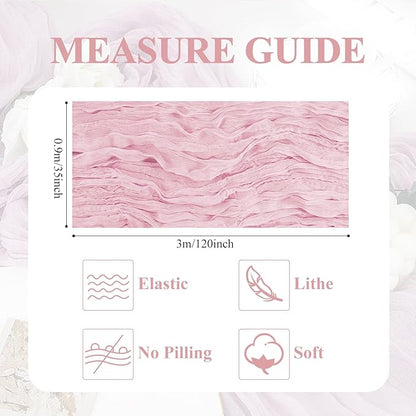 Asee'm 4pcs Cheesecloth Table Runner 120 Inches Blushing Pink Boho Gauze Cheese Cloth Runner 10FT Rustic Sheer Table Runners for Summer Wedding Baby Shower Holiday Party Decoration