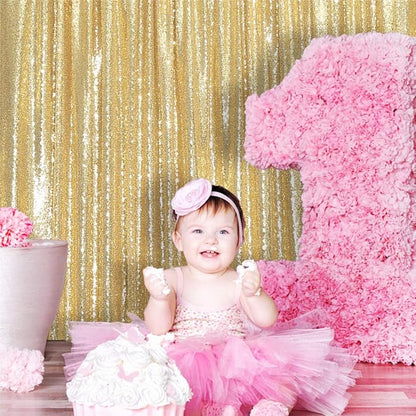 Eternal Beauty Gold Sequin Backdrop, 7x7 Ft Glitter Background Curtains for Shimmer Photography Party Wedding Birthday Back Drop Decor
