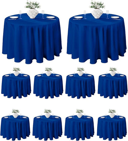 VidaFete Tablecloth 10 Pack 120inch Round Table Cloth Polyester, Stain Wrinkle Resistant Polyester Dining Table Cover for Kitchen Dinning Party Wedding Round Tabletop Buffet Decoration(Royal Blue)