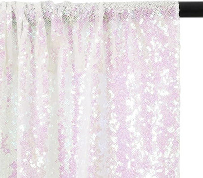 Eternal Beauty White Iridescent Sequin Backdrop, 5x7 Ft Glitter Background Curtains for Shimmer Photography Party Wedding Birthday Back Drop Decor