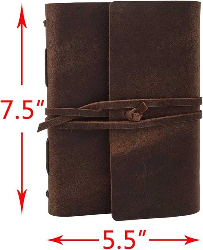 Leather Journal Writing Notebook - Genuine Leather Bound Daily Notepad for Men & Women Lined Paper 240 Kraft Pages, Handmade, Rustic Brown, 5 x 7 in