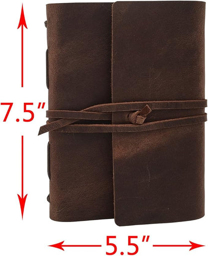 Leather Journal Writing Notebook - Genuine Leather Bound Daily Notepad for Men & Women Lined Paper 240 Kraft Pages, Handmade, Rustic Brown, 5 x 7 in