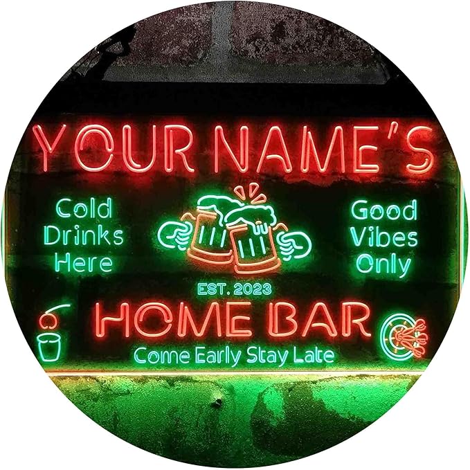 ADVPRO Personalized Your Name Custom Home Bar Beer Established Year Dual Color LED Neon Sign Green & Red 24 x 16 Inches st6s64-p1-tm-gr