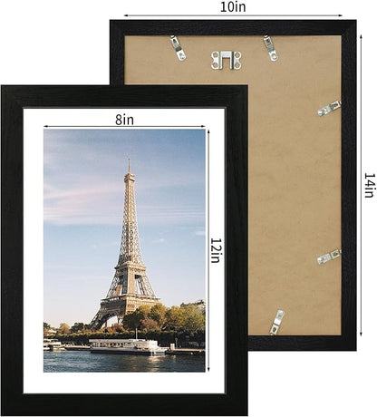 10x14 Picture Frame Set of 4 with Tempered Glass, Display 8x12 Picture with Mat or 10 x 14 Without Mat, Mixed Color Wood Photo Frames for Wall Mounting
