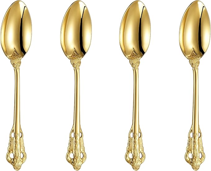 KEAWELL Luxury 6.3" Teaspoons, 18/10 Stainless Steel, Gorgeous Small Spoons, Stirring, Mixing, Sugar, Cake, Dessert Spoons, Mini Antipasto spoons (Gold)