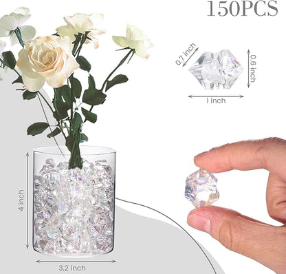 DomeStar Dazzling Fake Ice, 150PCS Sparkling Fake Diamonds, Iridescent Clear Gem Stones Vase Fillers DIY Crafts Wedding Table Scatter Decoration