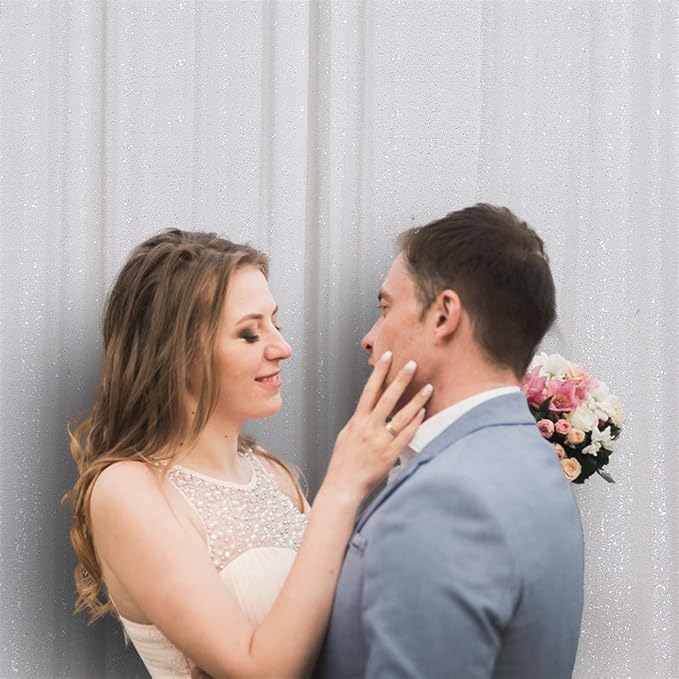 Eternal Beauty White Sequin Backdrop, 6x8 Ft Glitter Background Curtains for Christmas Shimmer Photography Party Wedding Birthday Back Drop Decor