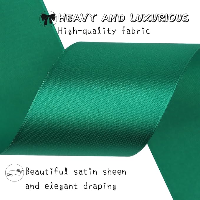 Dark Green Solid Satin Ribbon 2 Inch 25 Yards Solid Polyester Fabric Ribbon for Gift Wrapping Wedding Christmas Baby Shower Birthday Party Decoration Handmade Immortal Flower Craft