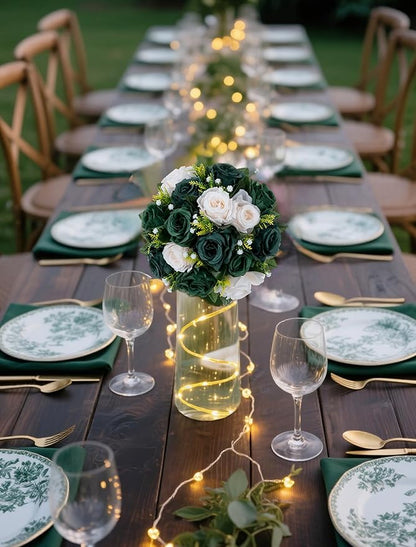 BLOSMON Green Flowers Rose Centerpieces: 6 Pcs Artificial Flower Balls for Wedding Dinning Table - Fake Silk Kissing Bouquet Floral Arrangement for Home Party Event Decor