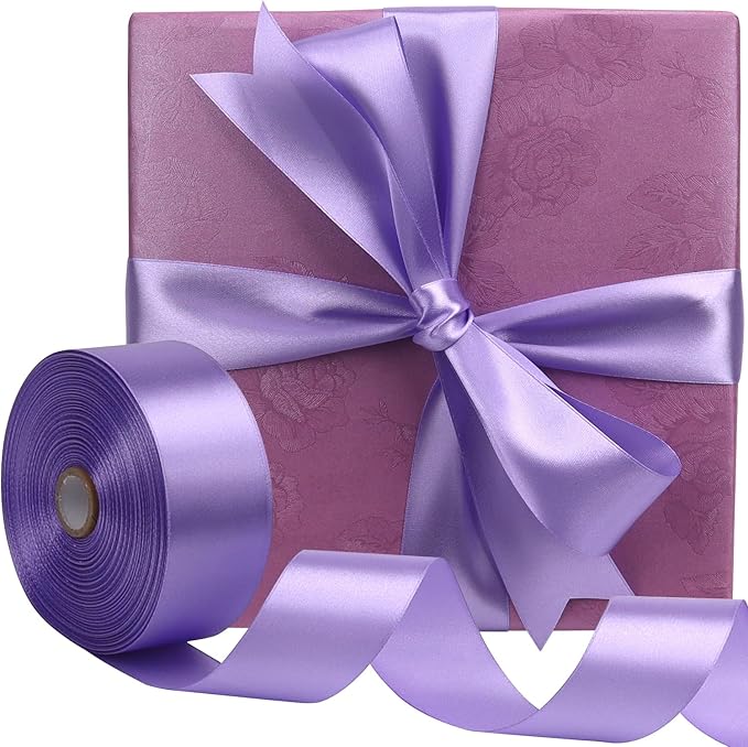 Light Purple Solid Satin Ribbon 1-1/2 Inch 50 Yards Solid Polyester Fabric Ribbon for Gift Wrapping Wedding Christmas Baby Shower Birthday Party Decoration Handmade Immortal Flower Craft