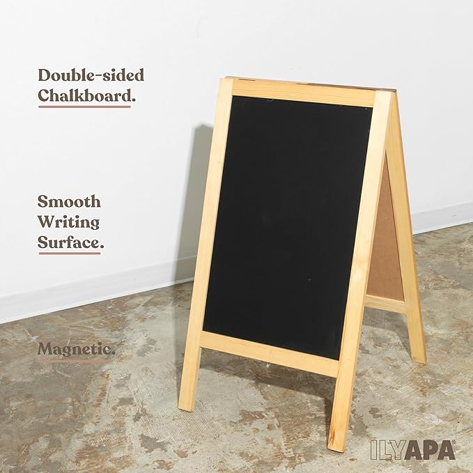 Ilyapa Wooden A-Frame Sign with Eraser & Chalk - 40 x 20 Inches Magnetic Sidewalk Chalkboard – DIY Menu Display for Restaurant, Business Or Wedding