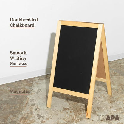 Ilyapa Wooden A-Frame Sign with Eraser & Chalk - 40 x 20 Inches Magnetic Sidewalk Chalkboard – DIY Menu Display for Restaurant, Business Or Wedding