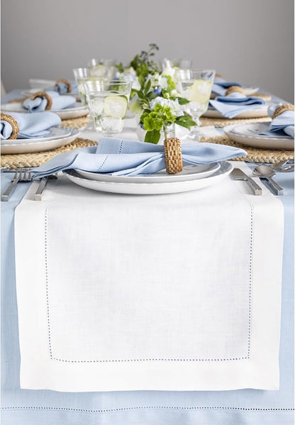 Solino Home Linen White Table Runner 60 Inches - Classic Hemstitch, 100% Pure Linen Coffee Table Runner 14 x 60 Inch Ideal for Dresser Tables - Fall, Halloween, Thanksgiving, Christmas, Holiday