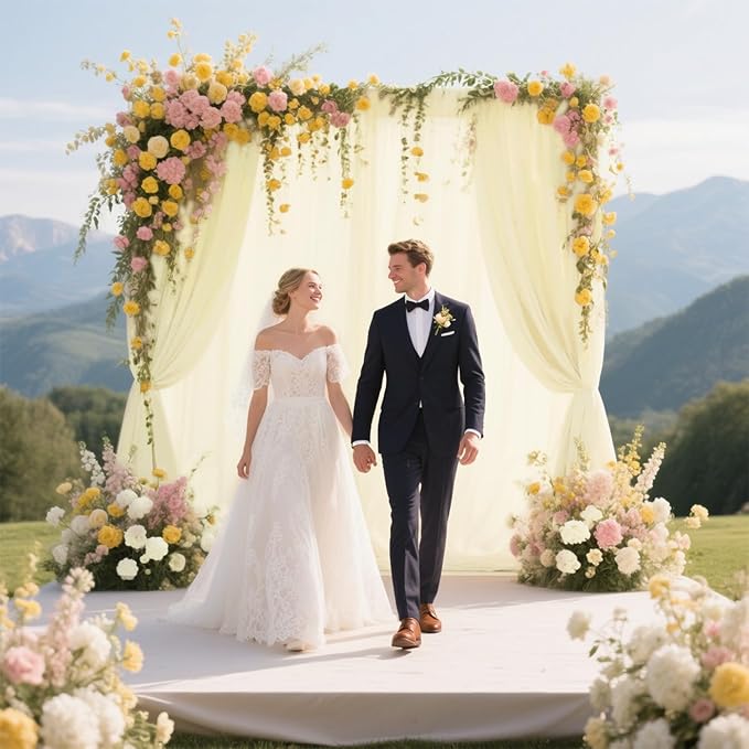 Sugargirl 10x10FT Light Yellow Backdrop Curtains Polyester Photo Backdrop Drapes Curtains 2 Panels with Rod Pockets for Party Birthday Wedding Photography Home Decoration
