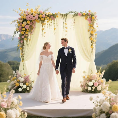 Sugargirl 10x10FT Light Yellow Backdrop Curtains Polyester Photo Backdrop Drapes Curtains 2 Panels with Rod Pockets for Party Birthday Wedding Photography Home Decoration