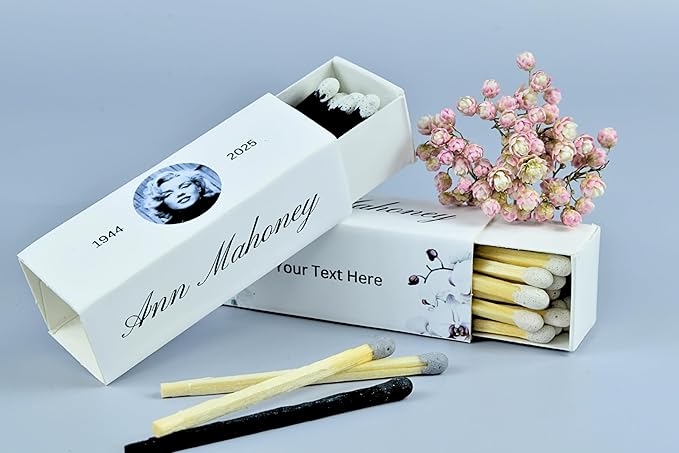 Customizable Funeral Matchboxes – Set of 10 – Memorial Design – Colorful Matchsticks – Perfect for Funeral Services & Remembrance (2" Matchsticks, Remembrance #2)