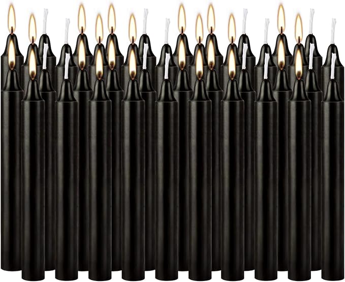 4 Inch, 40 Pack, Unscented, Dripless Taper Candles, Black, Smokeless Candles for Holidays, Wedding Ceremonies, Parties, Shabbat, 1.5 Hours