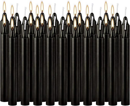 4 Inch, 40 Pack, Unscented, Dripless Taper Candles, Black, Smokeless Candles for Holidays, Wedding Ceremonies, Parties, Shabbat, 1.5 Hours