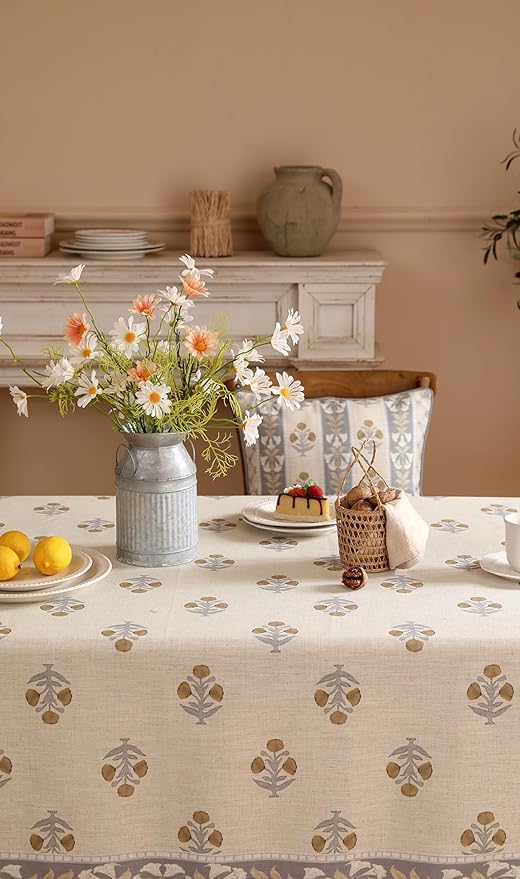 patdrea Designer Beige Tablecloth for Rectangle Table,Elegant Linen Floral Pattern French Table Cloth,Decor Cover Cloth for Kitchen Dining Christmas,Thanksgiving,Party,55"x79"-Istana a