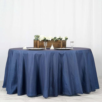 Efavormart 120" Dark Blue Faux Denim Polyester Round Tablecloth for Wedding Party Banquet Restaurant