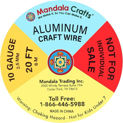 Mandala Crafts 10 Gauge Anodized Aluminum Craft Wire for Jewelry Making - 120 FT Colored Flexible Silver Black Gold Purple Red Kelly Green Wire - Bendable for Bonsai Armature Crafting Sculpting