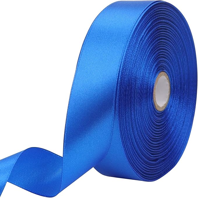 Blue Solid Satin Ribbon 1 Inch 50 Yards Solid Polyester Fabric Ribbon for Gift Wrapping Wedding Christmas Baby Shower Birthday Party Decoration Handmade Immortal Flower Craft