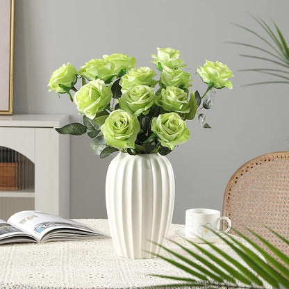 Tifuly Green Roses Artificial Flowers -12Pcs Realistic Single Long Stem Fake Silk Roses Bouquet for Party Home Wedding Centerpiece Hotel Office Decor
