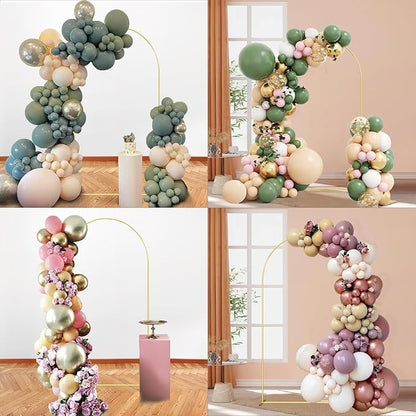 7.2FT Wedding Arch Backdrop Stand and Beige Arch Cover, Beige Spandex Fitted Backdrop Cover and Gold Wedding Arch Frame for Birthday Party Wedding Ceremony Bridal Baby Shower, Parties Decoration.