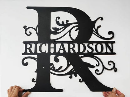 Personalized Metal Name Signs, Split Letter Monogram Wall Decor, Custom Last Name Sign, Family Name Sign for Outdoor, Personalized Wedding Gift, Garden Decor, Metal Wall Art, Housewarming Gift (MonogramDesign_10)
