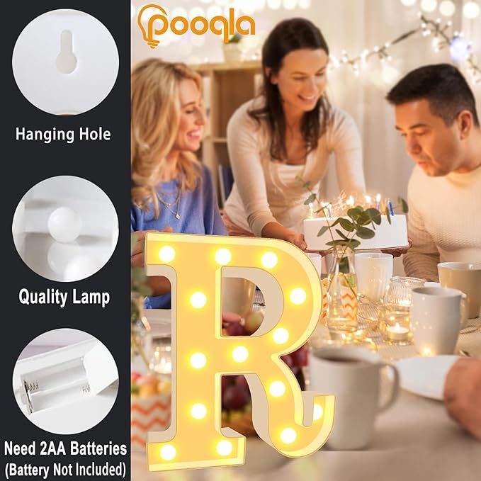 Pooqla LED Marquee Letter Lights, Warm White and Cool White Decorative Lighted Letters, Light Up Alphabet Letters for Boys Girls, Party, Wedding, Bar, Night Light, Birthday Decoration, Letter Q
