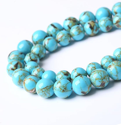 Blue Shell Turquoise Stone Beads Gemstone Round Crystal Energy Jade Beads Stone Beads for Jewelry Making DIY Bracelet Necklace Jewelry Making 1 Strand 15.5inch 31PCS 12MM