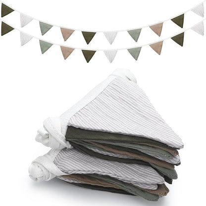 Oudain 15.5 ft Pennant Banner Flags, 2 Pcs Nursery Garland Triangle Bunting Flag Baby Banner for Nursery Decor Baby Birthday Boho Wedding Shower Party Event, Each 7.75 ft(Deep Color)