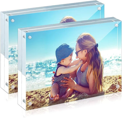HELPLEX Acrylic Frames, 2 Pack 6x8, 24mm Thick, Frameless, Magnetic, Free Standing