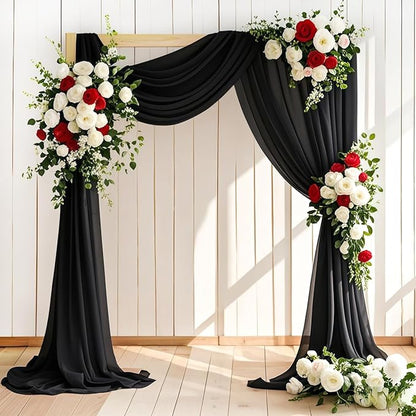 Wedding Arch Draping Fabric 2 Panels 30'' x 18FT Black Sheer Chiffon Arch Drapery for Photo Booth Bridal Shower Baby Shower Church Decor Newborn Photography Christening Outdoor Party