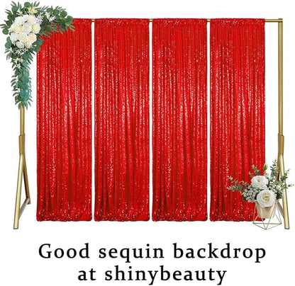 ShinyBeauty 4x10ft Red Sequin Backdrop Curtains | 16ft Glitter Wall Backdrop for Weddings, Parties, and Photography Backgrounds