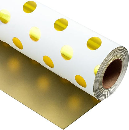 Burymento Platinum Dots Wrapping Paper, Reversible Gold Gift Wrap for Birthday, Valentines, Mothers day, Graduation, Wedding, Fathers day, Baby Shower, Christmas (17in x 32.8ft)