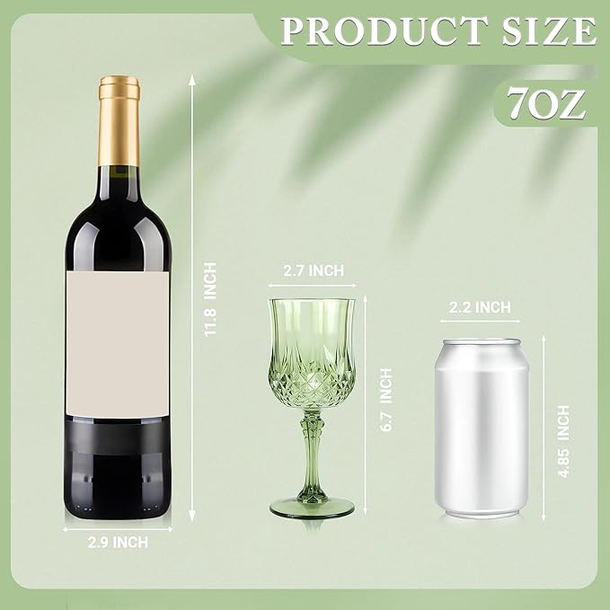 Plastic Wine Glasses，Plastic Goblets Vintage Style Cordial Drinking Glasses for Wedding Reception, Grand Event Party Supplies (24, New Green)