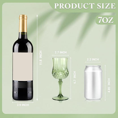 Plastic Wine Glasses，Plastic Goblets Vintage Style Cordial Drinking Glasses for Wedding Reception, Grand Event Party Supplies (24, New Green)