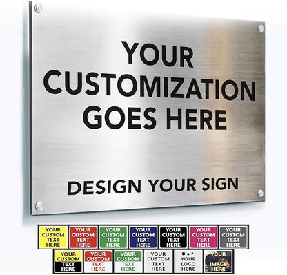 Custom Outdoor Aluminum Signs, Personalized Business Signs, Waterproof Silver Brushed Metal 12x8 In