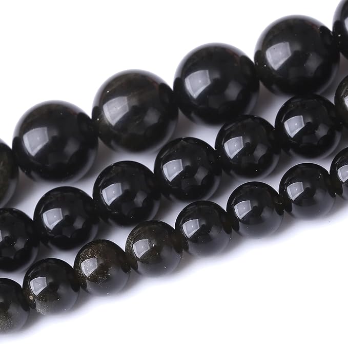 Gold Obsidian Stone Beads for Jewelry Making DIY Craft Gemstone Beads Kit (8mm, 45pcs) Cosmic Crystal Pebbles for Bracelets, Necklaces, Home Decor